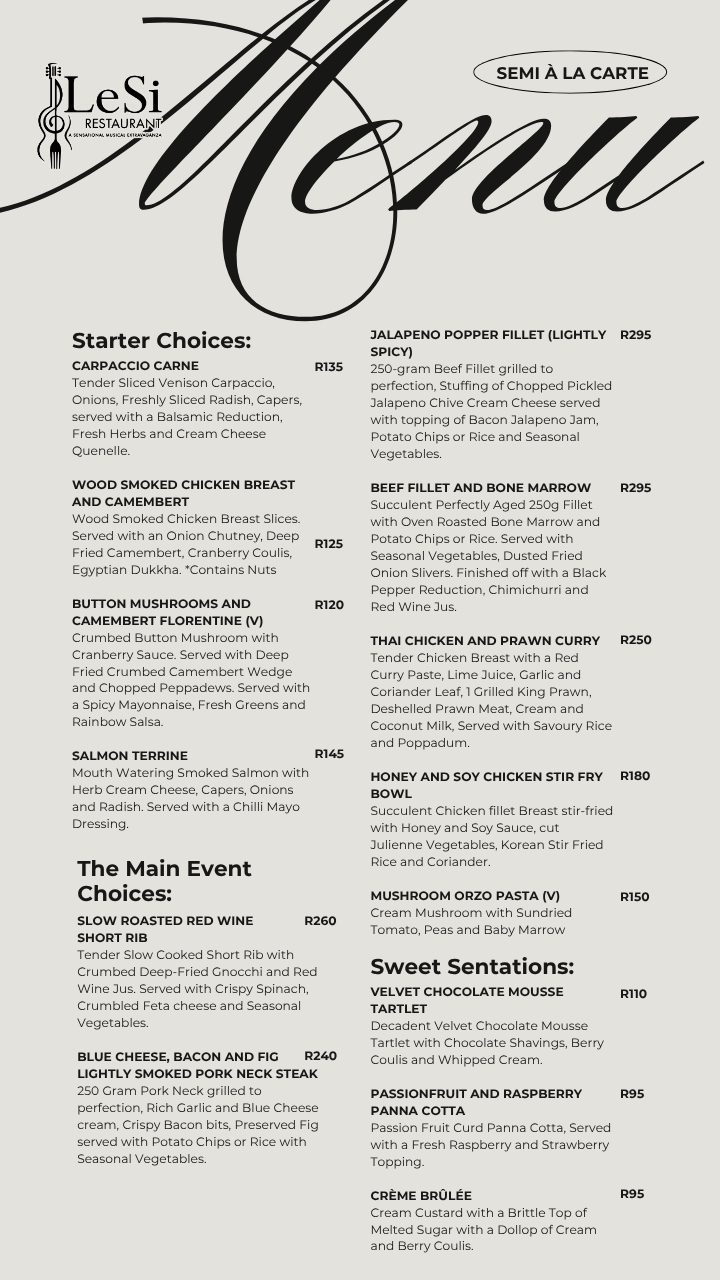 Semi À La Carte Menu